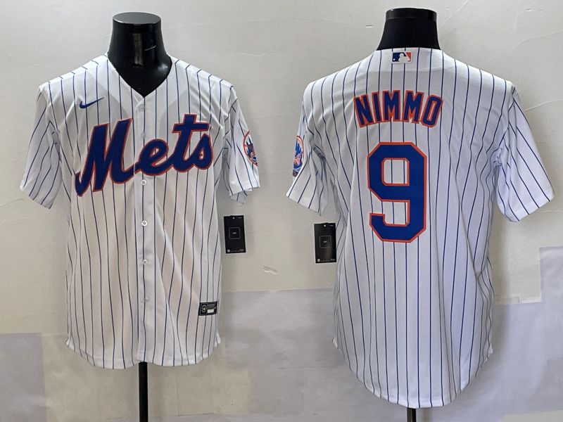 Men New York Mets #9 Nimmo White Stripe Game 2025 Nike MLB Jersey style 1->new york mets->MLB Jersey